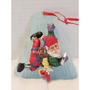 Vtg Christmas Santa Climbing Ornament Holiday Silly Decor Gift Santa's Workout